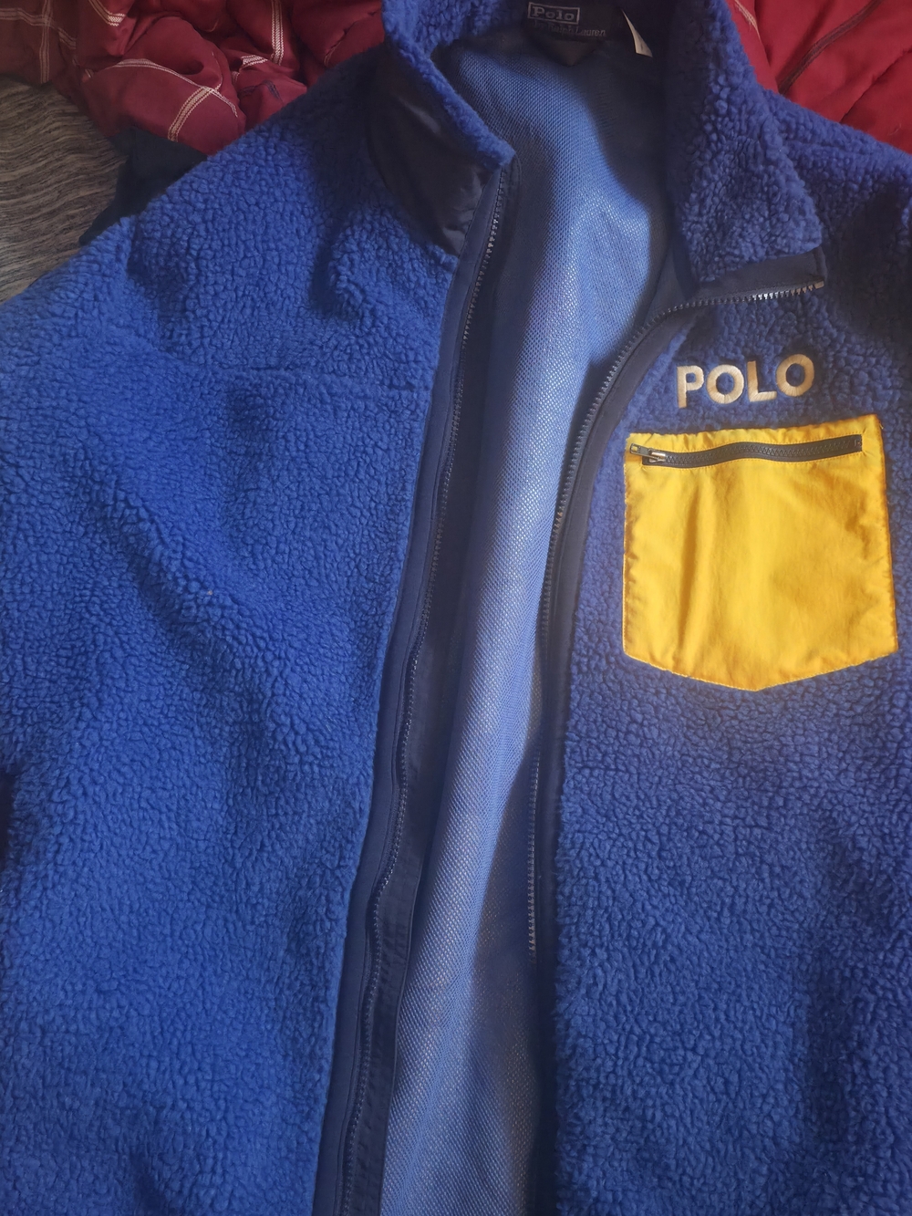 Polo by Ralph Lauren Royal Blue Fleece Ski Jacket with Yellow Pocket